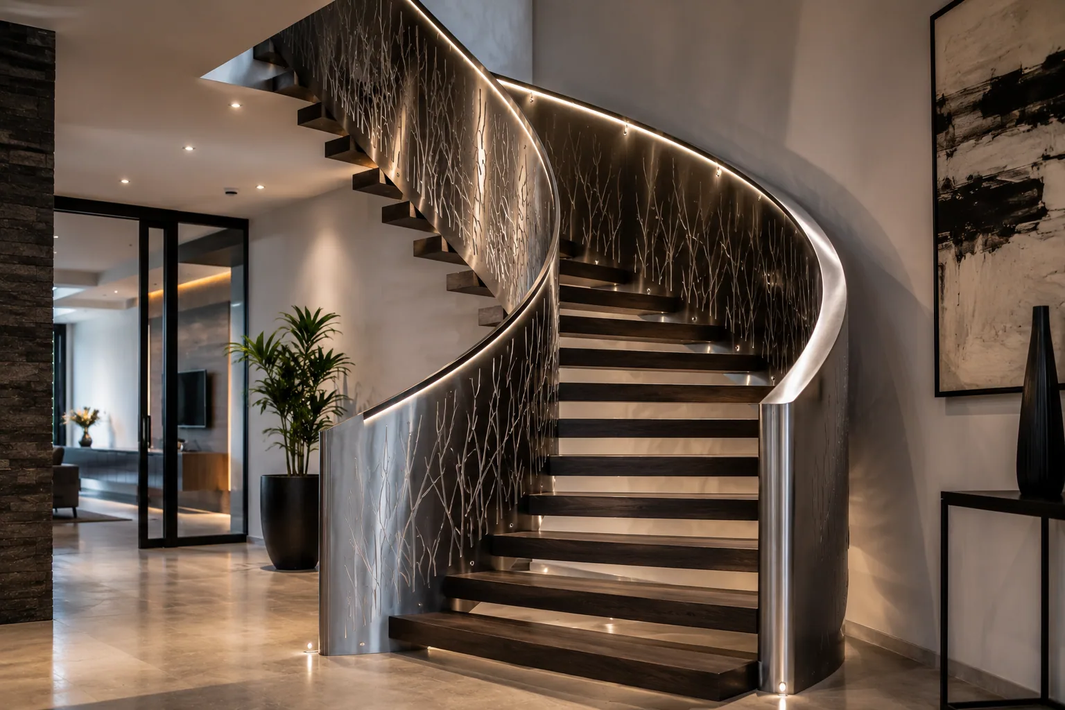 Glass and stainless steel staircase balustrade