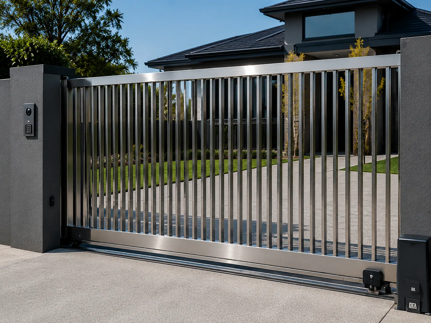Stainless steel sliding driveway gate