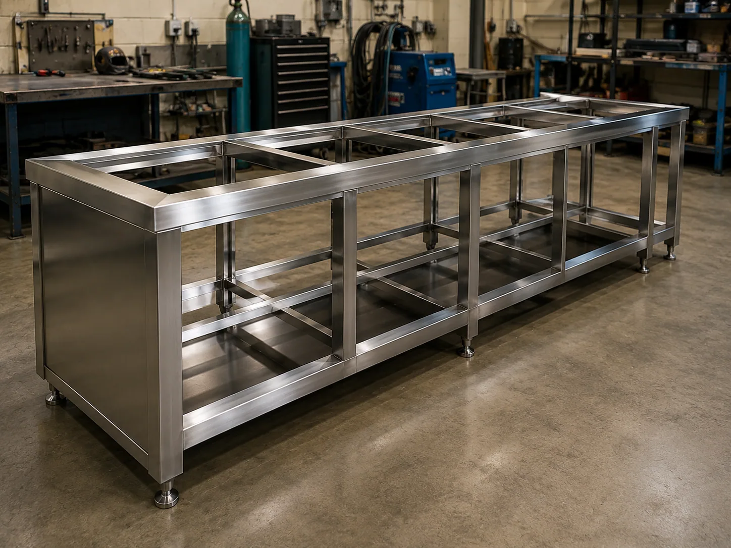 Commercial stainless steel counter frame fabrication