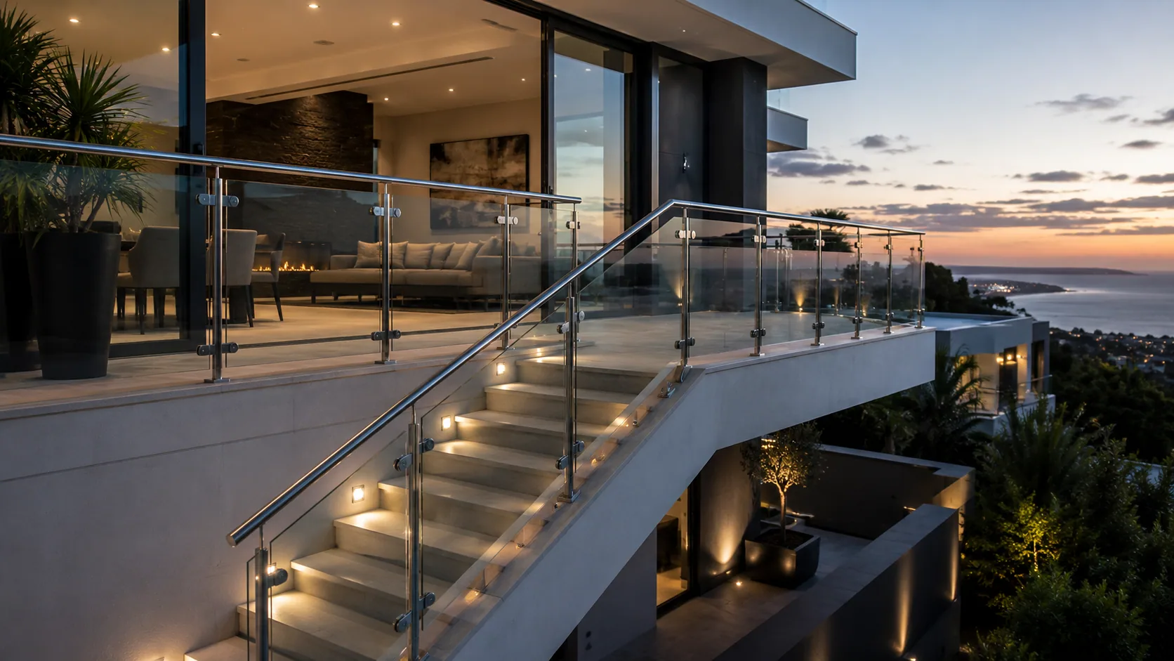 Balcony cable balustrade in stainless steel